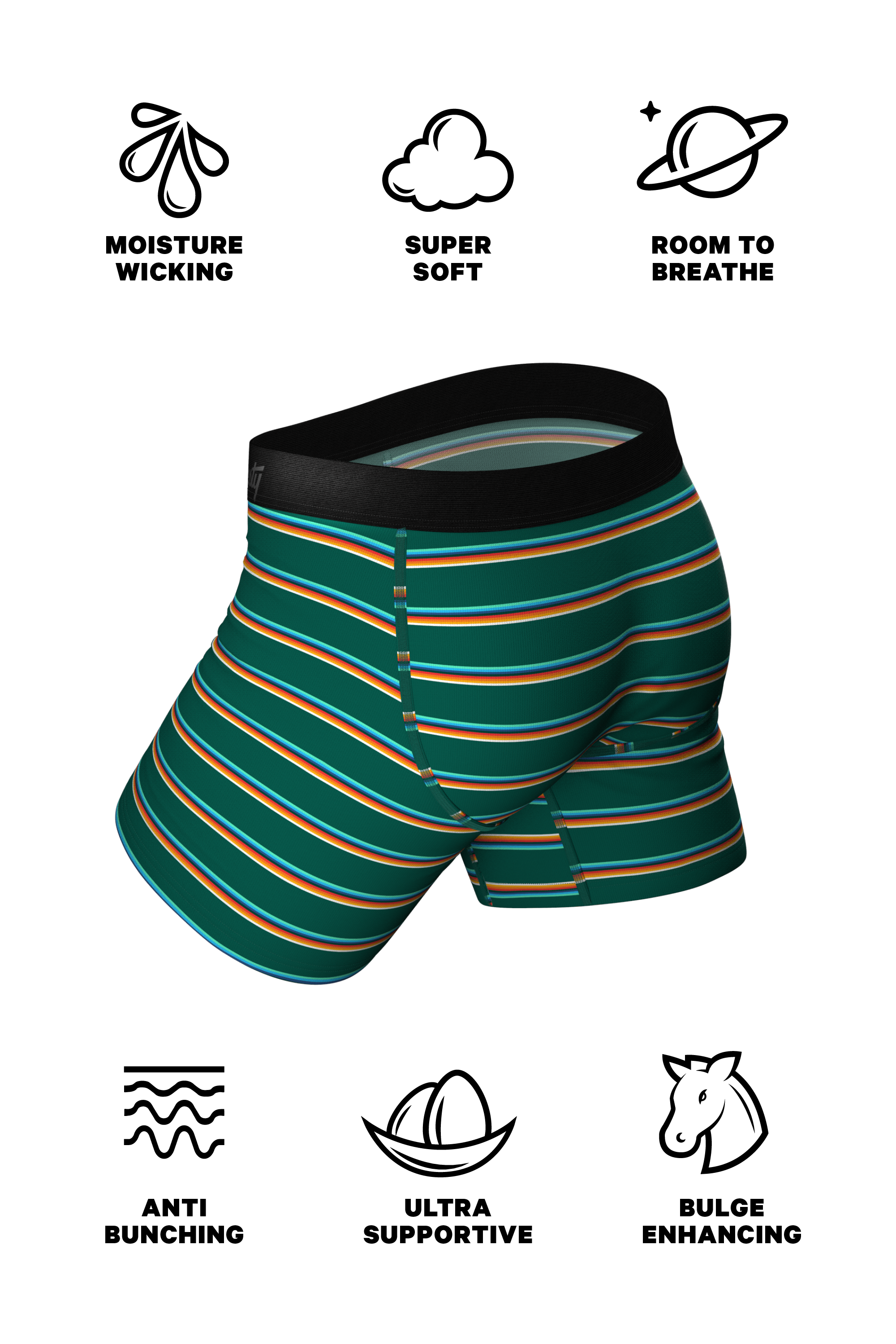 The Old Schooler | Retro Green Stripe Ball Hammock® Pouch Underwear With Fly - Shinesty