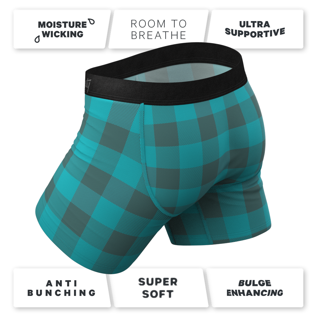 The Plaid And Simple | Green Buffalo Check Ball Hammock® Pouch Underwear With Fly - Shinesty