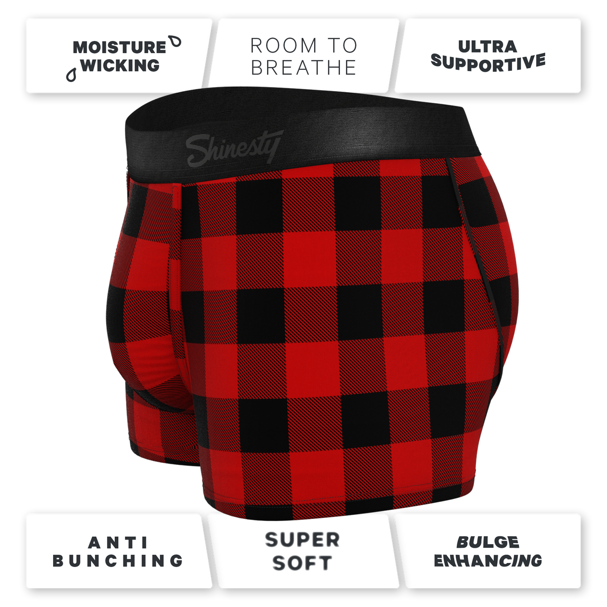 The Red & Black Lumberjack | Buffalo Check Ball Hammock® Pouch Trunks Underwear - Shinesty