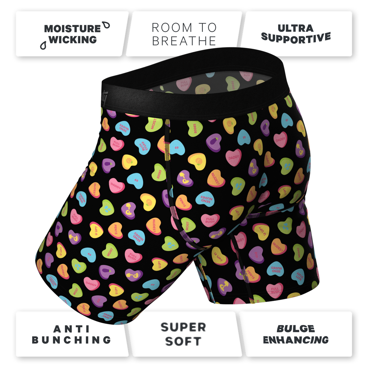 The Smooth Talker | Candy Hearts Ball Hammock® Boxer - Long Leg - Shinesty