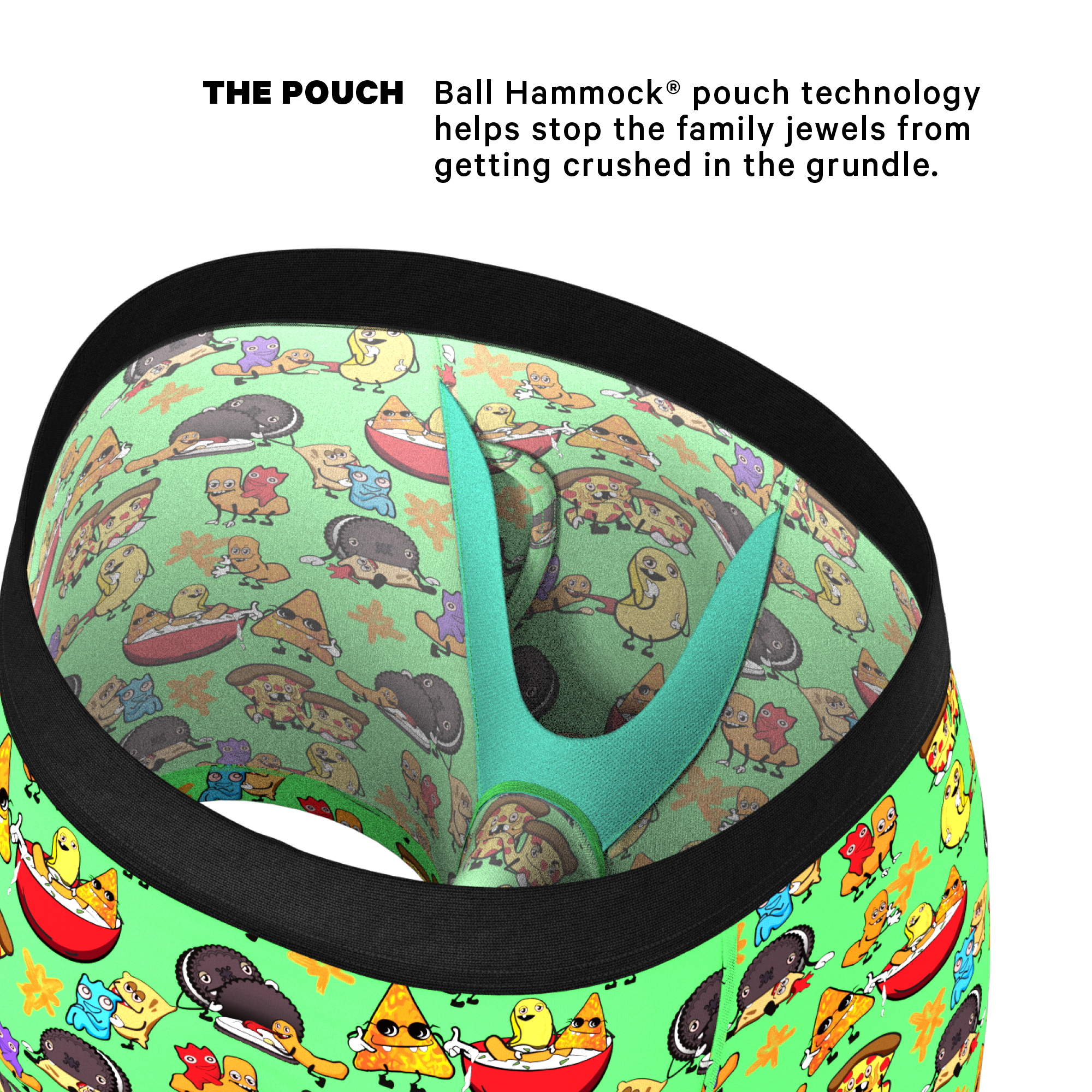 The Snackhanalia | Junk Food Ball Hammock® Pouch Underwear With Fly - Shinesty