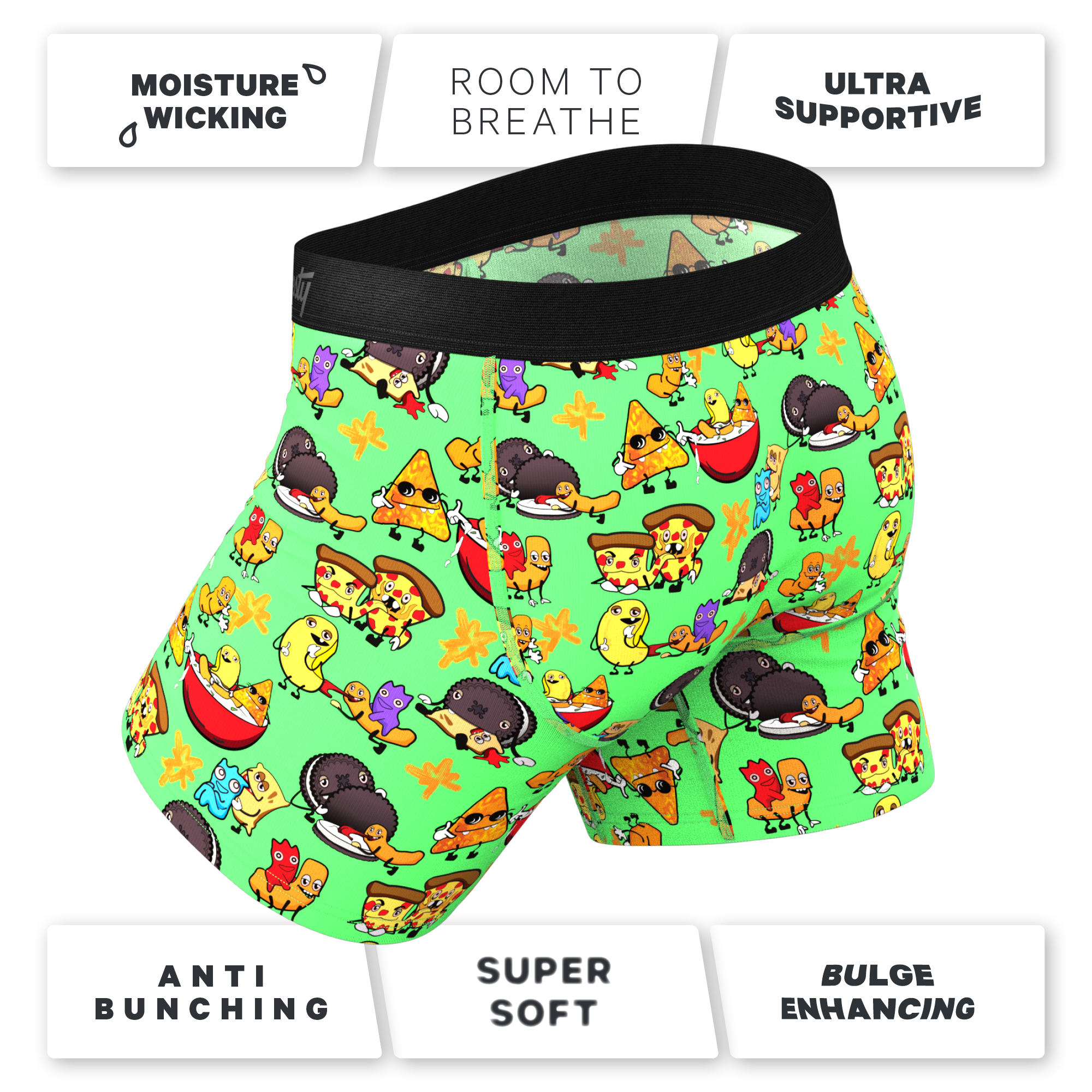 The Snackhanalia | Junk Food Ball Hammock® Pouch Underwear With Fly - Shinesty