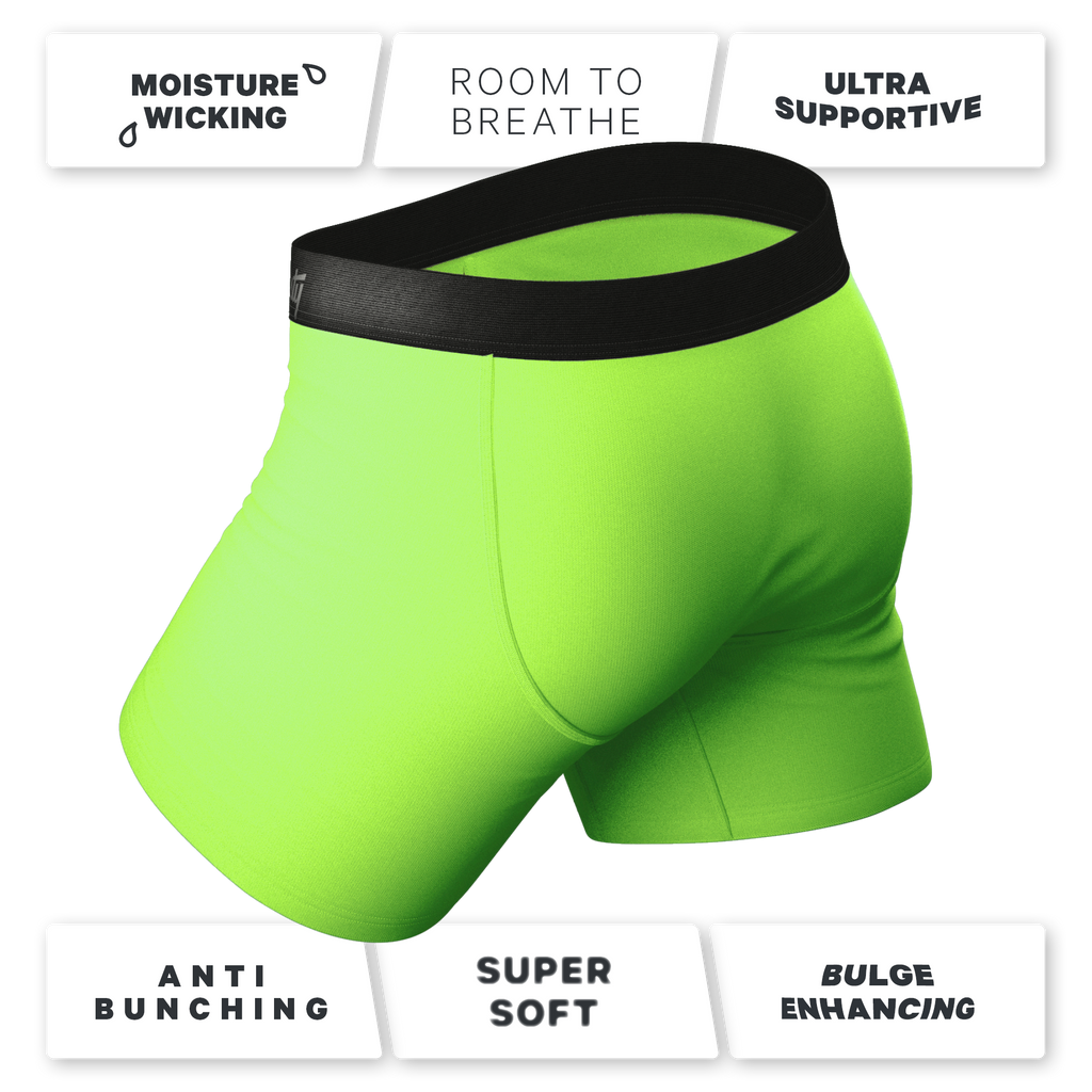 The Supernova | Bright Green Ball Hammock® Pouch Underwear With Fly - Shinesty