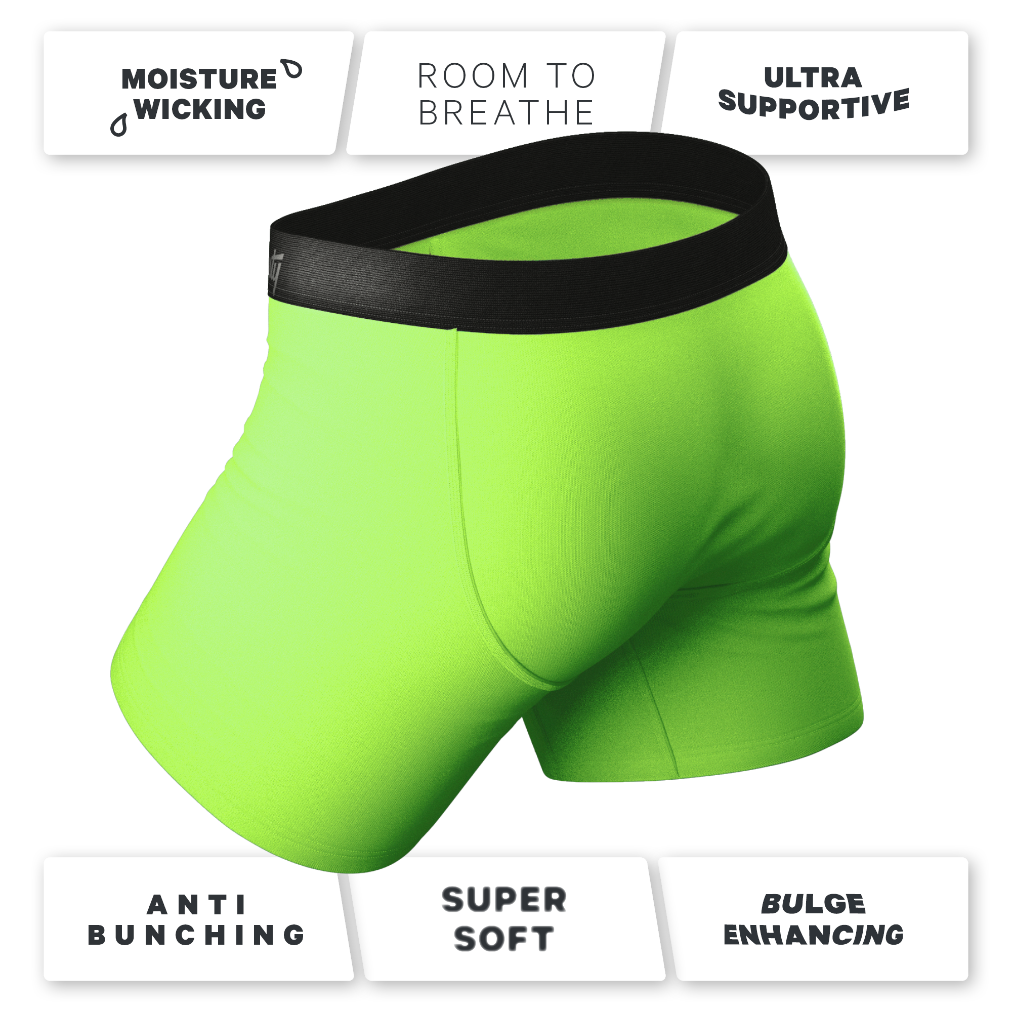 The Supernova | Bright Green Ball Hammock® Pouch Underwear With Fly - Shinesty