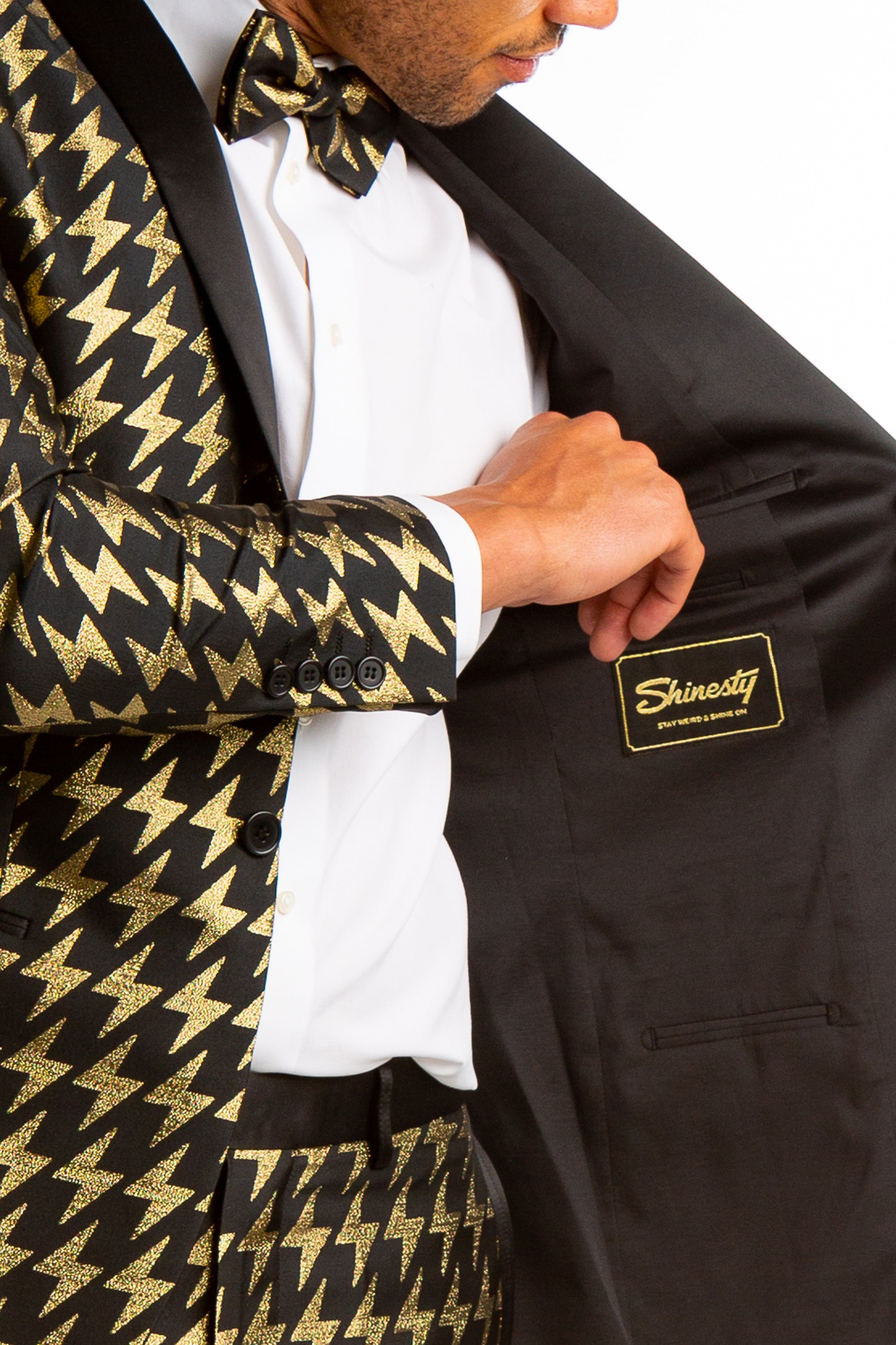 The Caviar and Cocktails | Gold Jacquard Black Label Suit - Shinesty