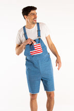 The Chattahoochees | Denim American Flag Short Overalls - Shinesty