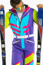 The Chute Your Shot | Men's Neon Purple Retro Ski Suit - Shinesty