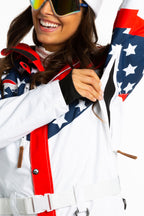 The First Chair | Retro American Flag Women's One Piece Ski Suit - Shinesty