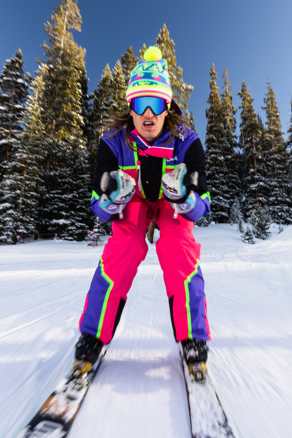 The Gnar Shredder | Men's Coral And Black Retro Ski Suit - Shinesty