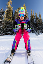 The Gnar Shredder | Men's Coral And Black Retro Ski Suit - Shinesty
