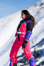 The Gnar Shredder | Coral And Black RetroWomen's One Piece Ski Suit - Shinesty