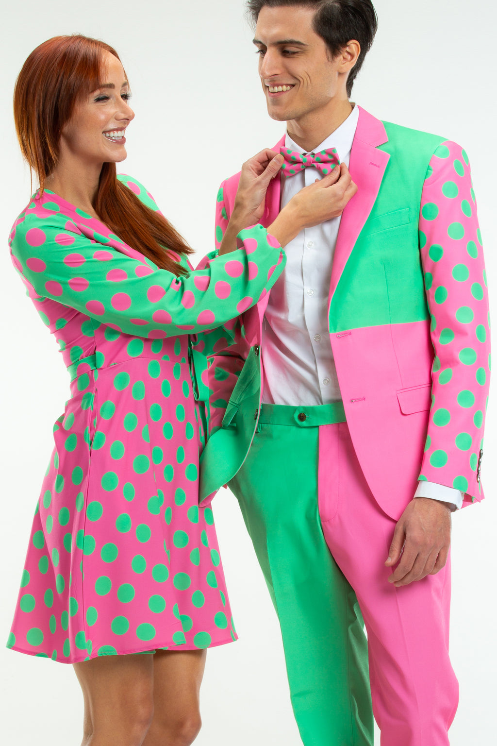 The High Stakes | Derby Pink And Green Polka Dot Wrap Dress - Shinesty