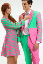 The High Stakes | Derby Pink And Green Polka Dot Wrap Dress - Shinesty