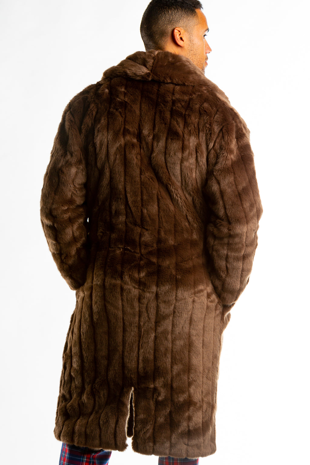 The Manhattan Mogul | Long Brown Black Label Faux Fur Coat - Shinesty
