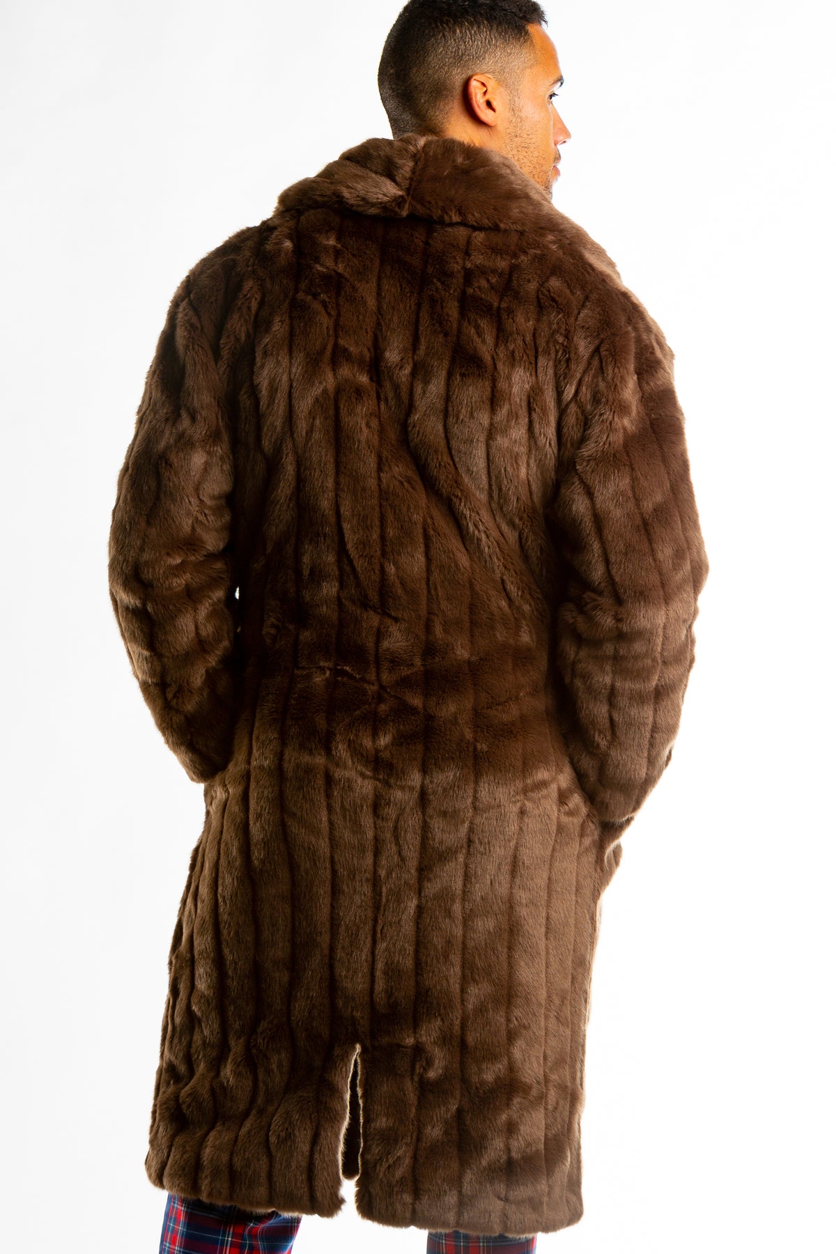 The Manhattan Mogul | Long Brown Black Label Faux Fur Coat - Shinesty