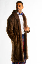 The Manhattan Mogul | Long Brown Black Label Faux Fur Coat - Shinesty