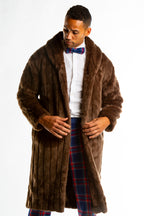 The Manhattan Mogul | Long Brown Black Label Faux Fur Coat - Shinesty