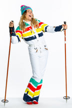 The Mogul Maniac | White Retro Striped Women's One Piece Ski Suit - Shinesty