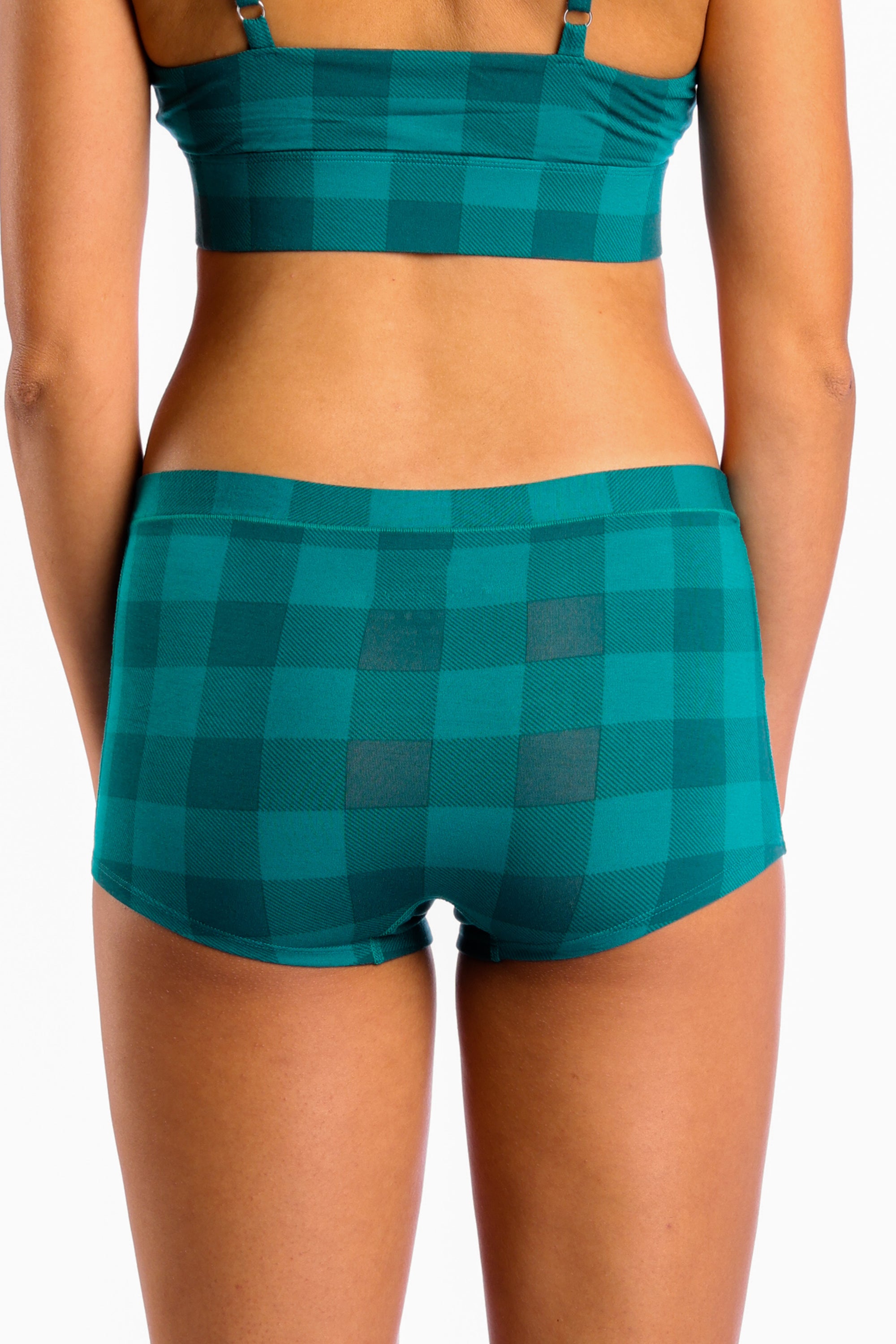 The Plaid And Simple | Green Buffalo Check Modal Boyshort Underwear - Shinesty