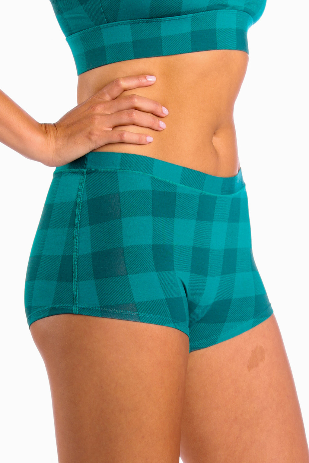 The Plaid And Simple | Green Buffalo Check Modal Boyshort Underwear - Shinesty