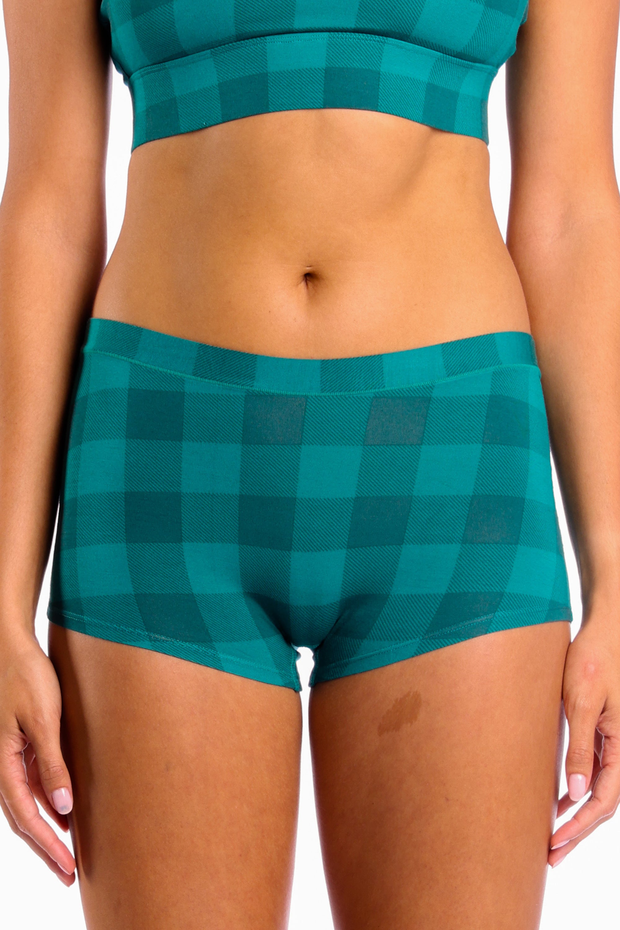 The Plaid And Simple | Green Buffalo Check Modal Boyshort Underwear - Shinesty