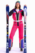 The Gnar Shredder | Coral And Black RetroWomen's One Piece Ski Suit - Shinesty
