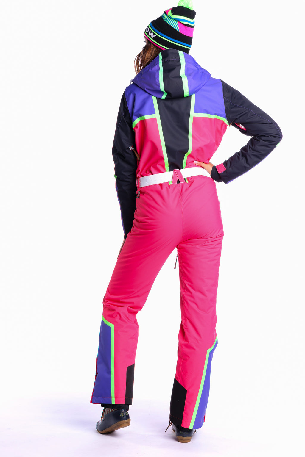 The Gnar Shredder | Coral And Black RetroWomen's One Piece Ski Suit - Shinesty