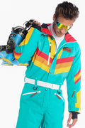 The Side Country Sender | Men's Turquoise Striped Retro Ski Suit - Shinesty