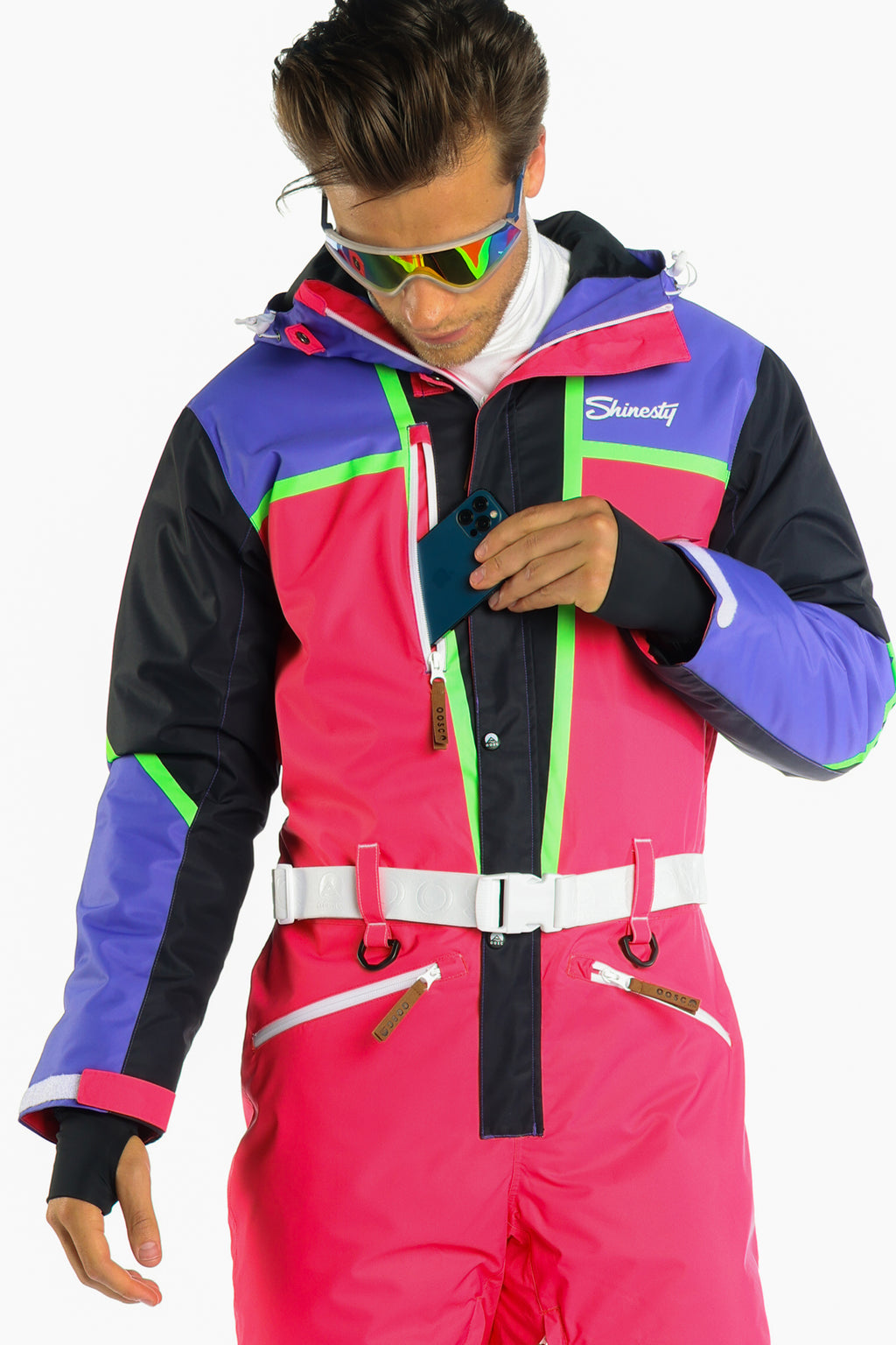 The Gnar Shredder | Men's Coral And Black Retro Ski Suit - Shinesty