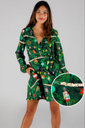 The Christmas Tree Camo | Christmas Tree Print Wrap Dress - Shinesty